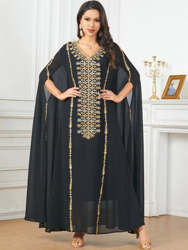 Women's Arabian Polyester Full Sleeves Embroidery Pattern Dress