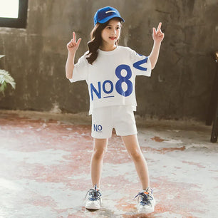 Kid's Cotton Short Sleeve Pullover Closure Letter Pattern Clothes