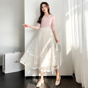 Women's Polyester Elastic High Waist Pleated Pattern Casual Skirts