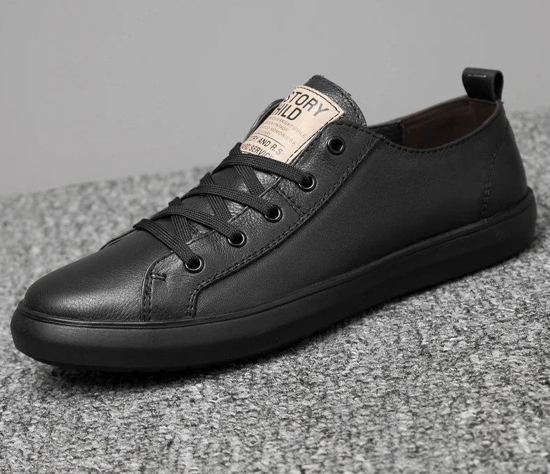 Men's Genuine Leather Lace-Up Closure Solid Pattern Casual Shoes