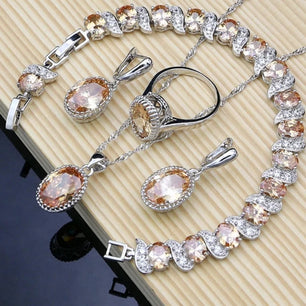 Women's 925 Sterling Silver Zircon Geometric Trendy Jewelry Set