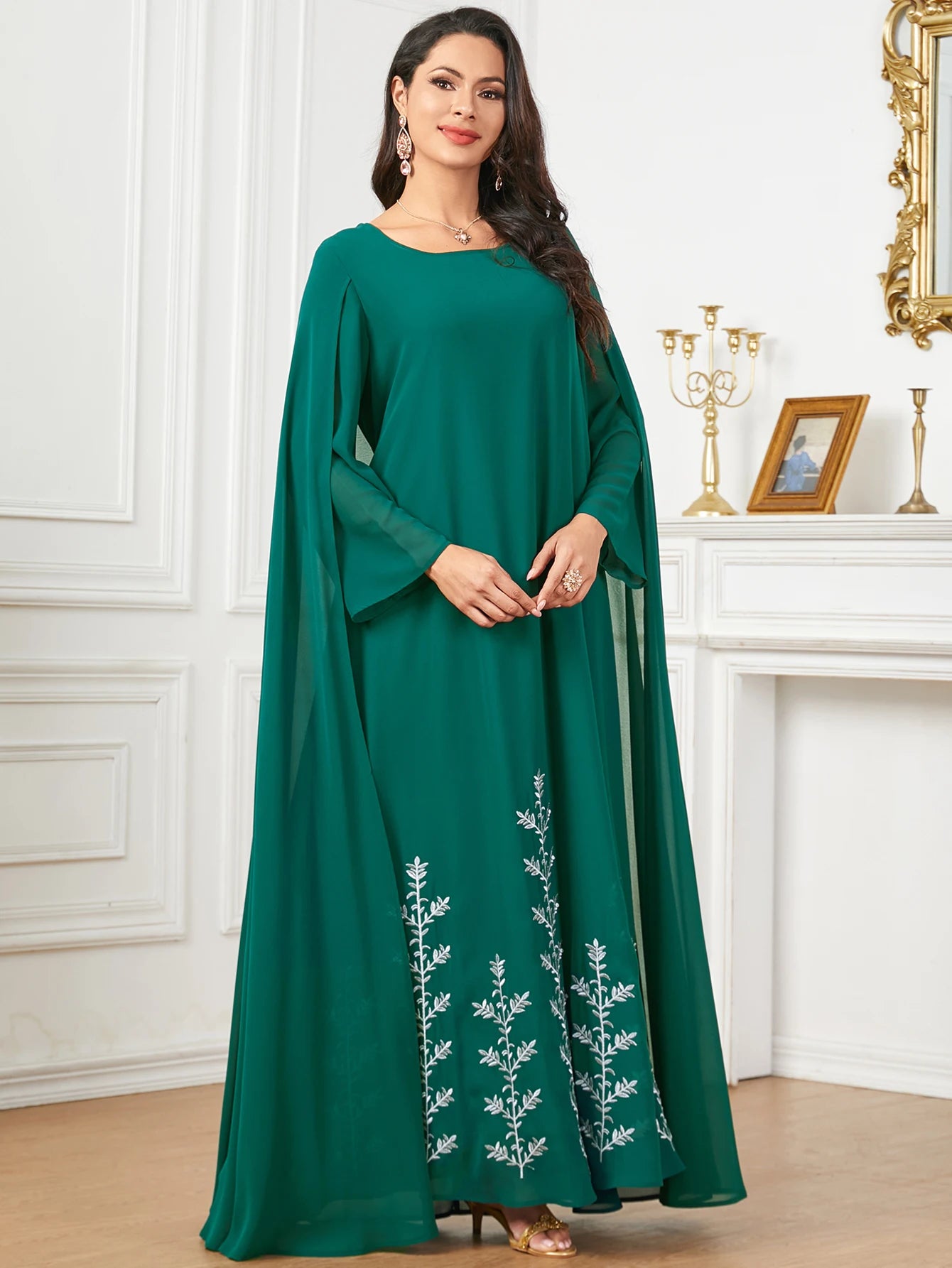 Women's Arabian Polyester Full Sleeves Embroidered Casual Dress