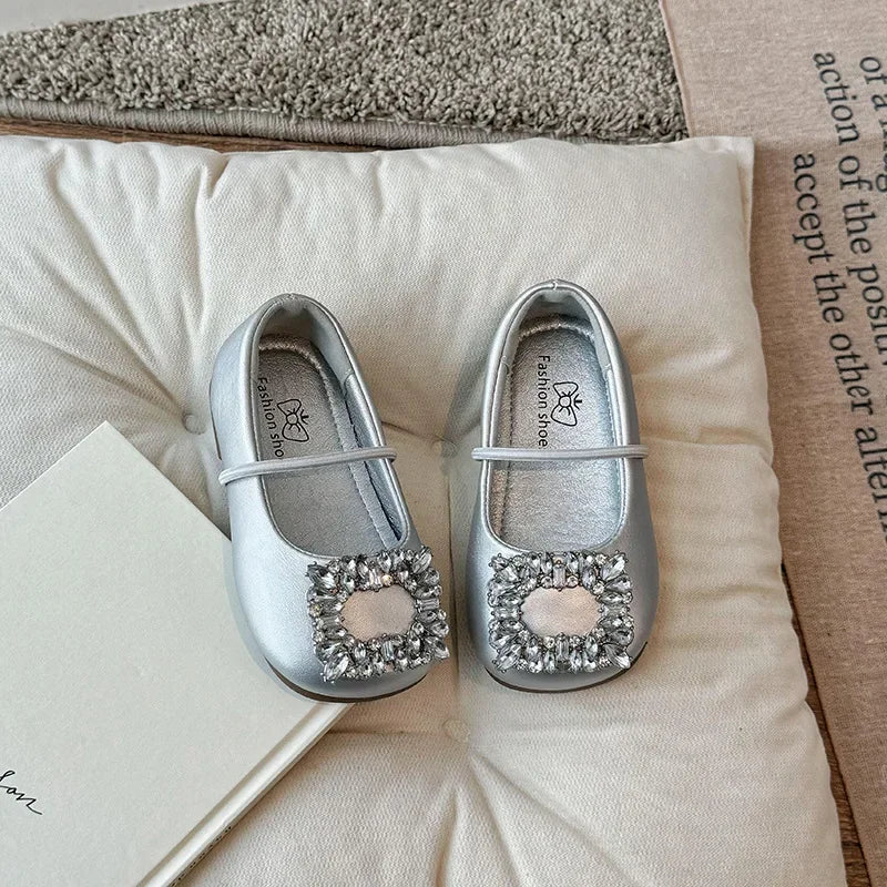 Kid's PU Square Toe Breathable Rhinestone Formal Wear Shoes