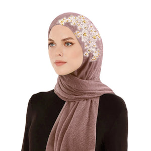 Women's Arabian Polyester Head Wrap Embroidered Elegant Hijabs