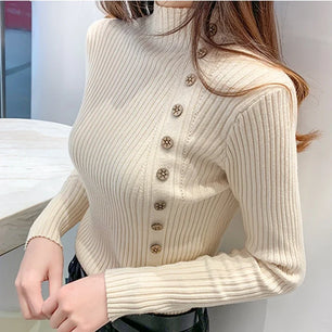 Women's Polyester Turtleneck Full Sleeves Solid Pattern Sweater