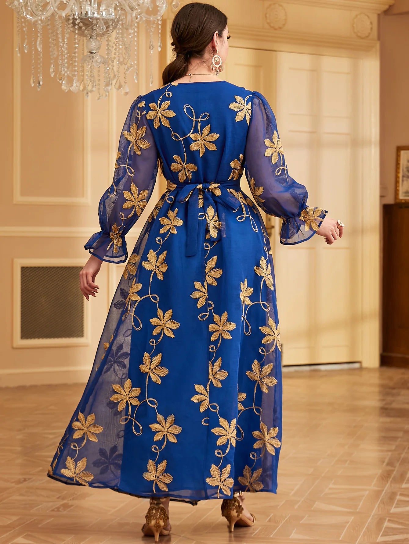 Women's Arabian Polyester Full Sleeves Embroidery Pattern Dress