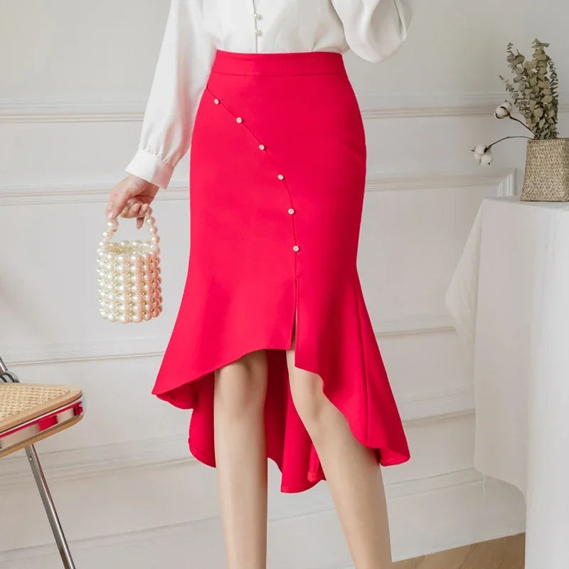 Women's Polyester High Waist Solid Pattern Casual Wear Skirts