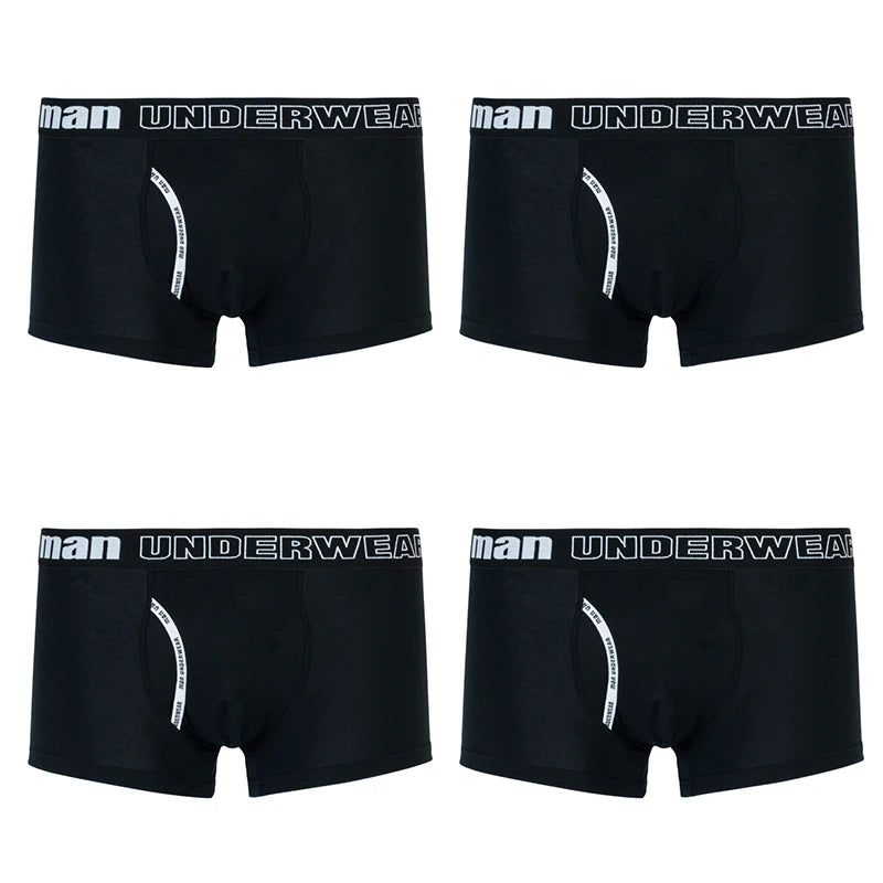 Men's Spandex 4Pcs Breathable Solid Underpants Boxer Shorts