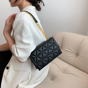 Women's PU Leather Cover Closure Geometric Pattern Shoulder Bag