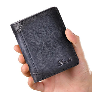 Men's Genuine Leather Solid Pattern Slot Pocket Trendy Wallets