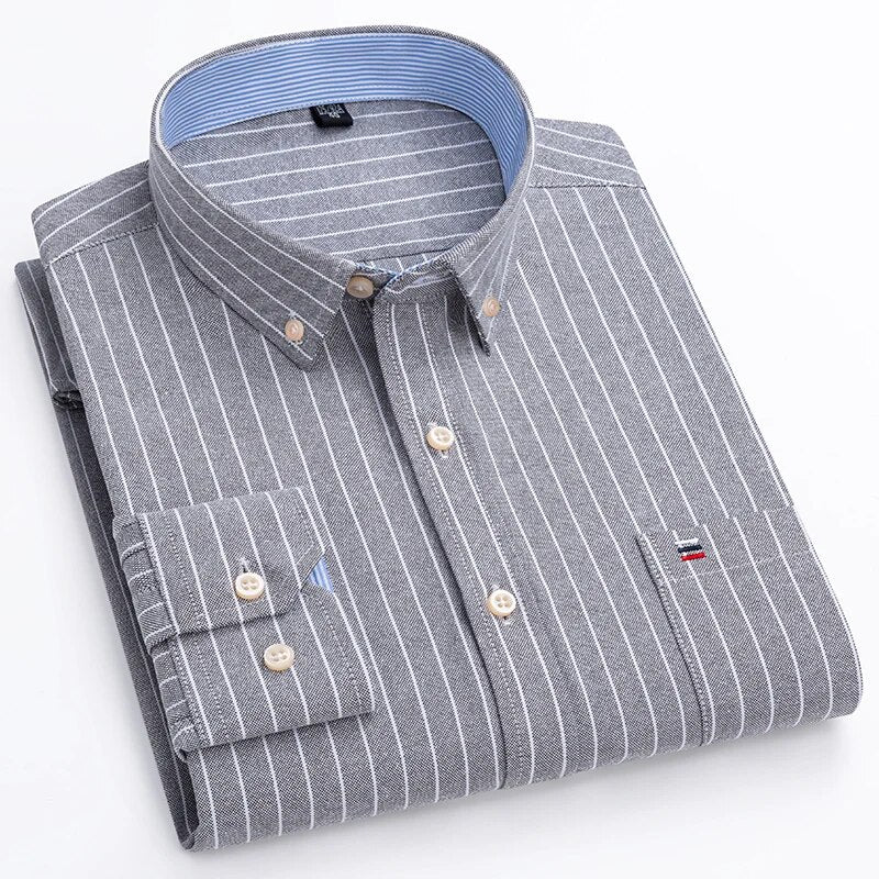 Men's Cotton Turn-Down Collar Full Sleeve Striped Pattern Shirt