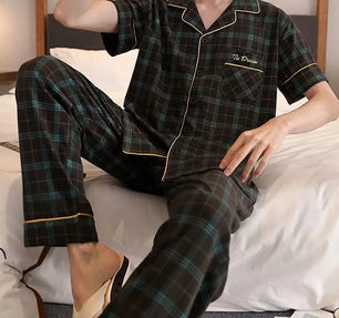 Men's Cotton Turn-Down Collar Short Sleeves Sleepwear Pajamas Set