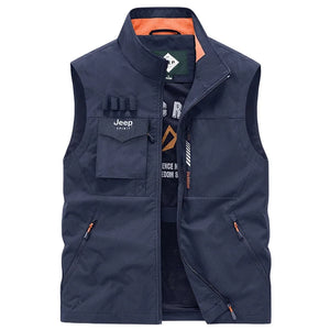 Men's Polyester Stand Collar Sleeveless Solid Pattern Jacket
