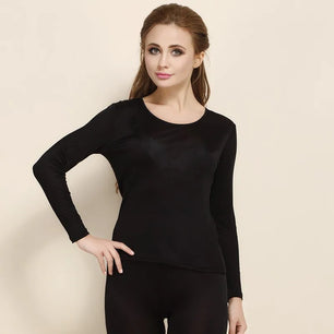 Women's Silk O-Neck Long Sleeve Solid Pattern Sleepwear Set