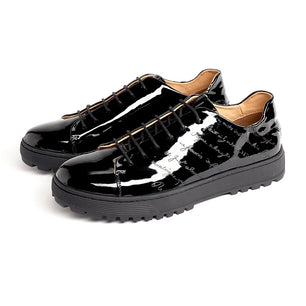 Men's Patent Leather Round Toe Lace-Up Closure Casual Shoes