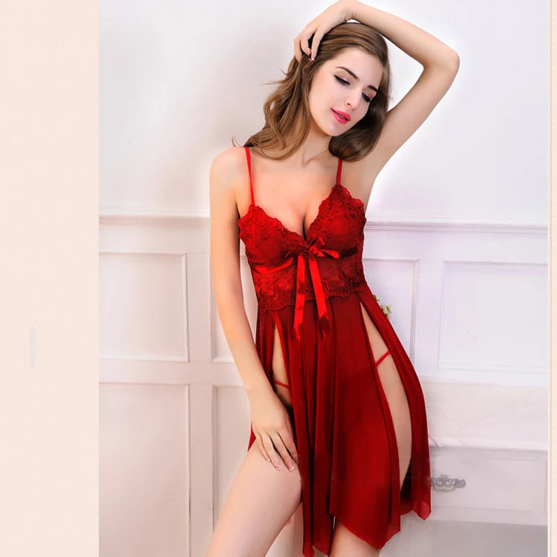 Women's Spandex V-Neck Sleeveless Nightwear Sexy Lingerie Dress