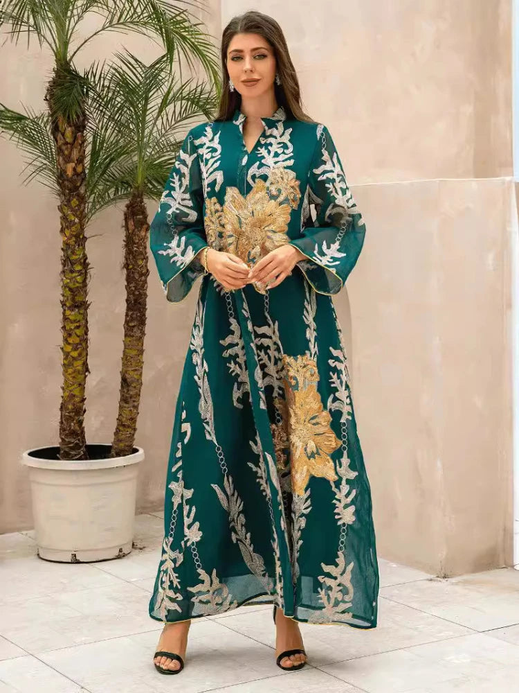 Women's Arabian Polyester Full Sleeves Embroidery Pattern Dress