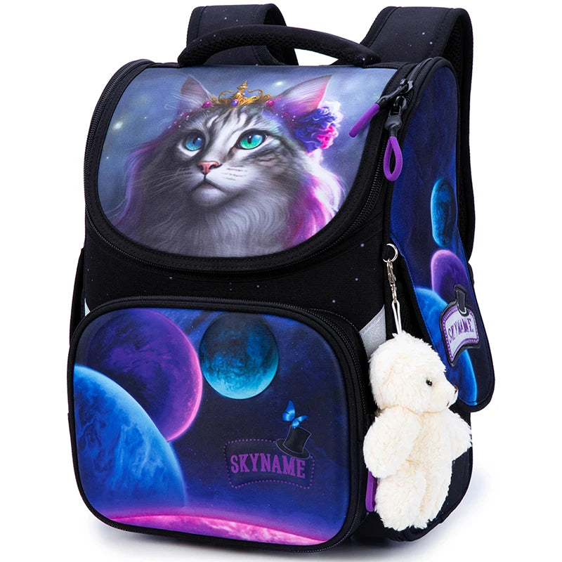 Kid's Girl Nylon Zipper Closure Cartoon Pattern School Backpack