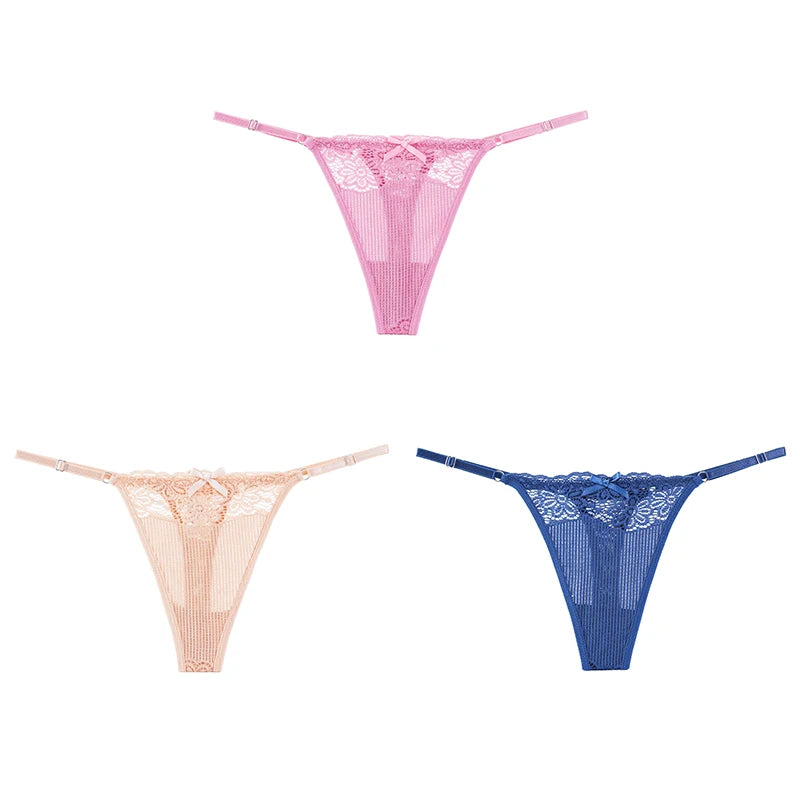 Women's 3 Pcs Spandex Low Waist Breathable Lace Pattern Panties