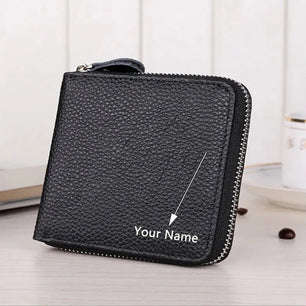 Men's Genuine Leather Solid Pattern Zipper Closure Casual Wallet