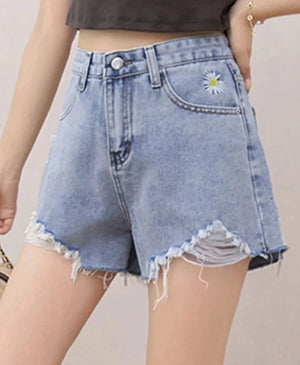 Women's Cotton High Waist Button Fly Casual Plain Pattern Shorts