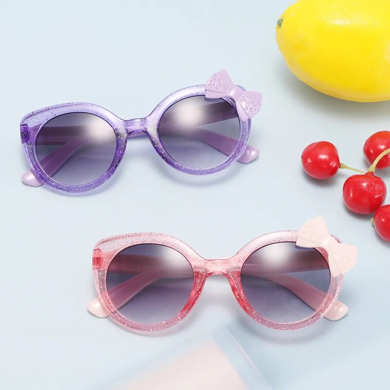 Kid's Resin Frame Round Shaped UV400 Bowknot Trendy Sunglasses