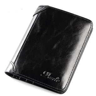 Men's Genuine Leather Solid Pattern Slot Pocket Trendy Wallets