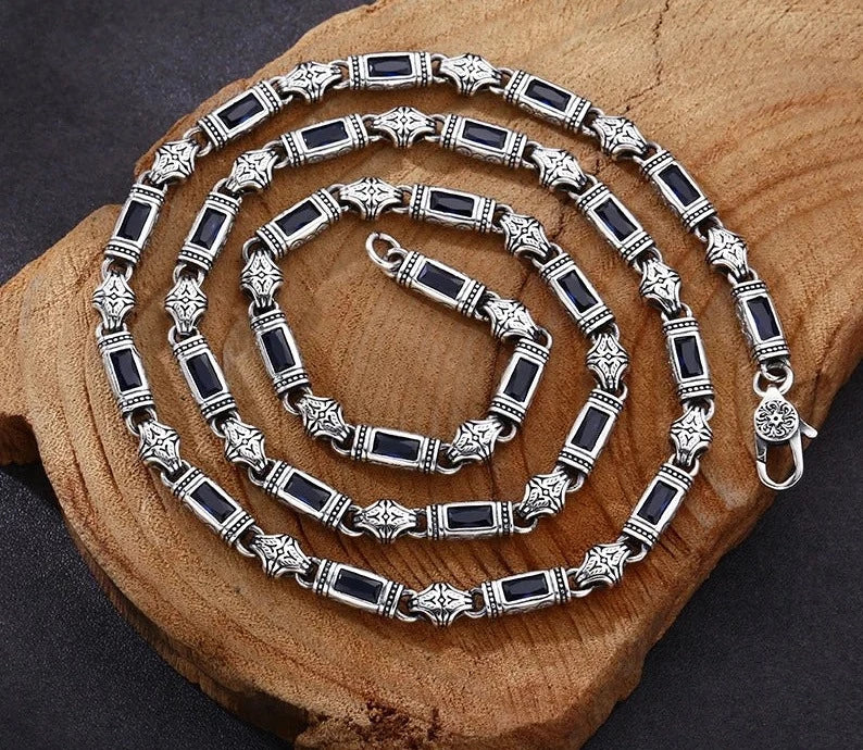 Men's 100% 925 Sterling Silver Link Chain Geometric Necklace