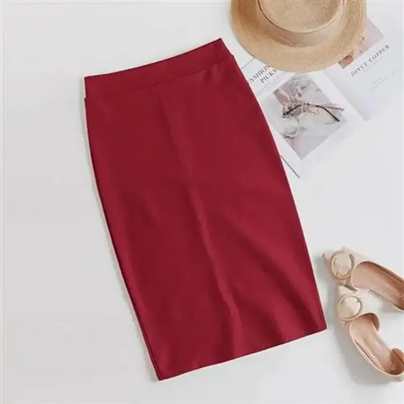 Women's Polyester Elastic High Waist Solid Pattern Casual Skirts