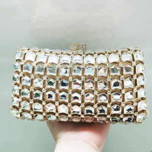 Women's Metallic Hasp Closure Rhinestone Luxury Wedding Clutch