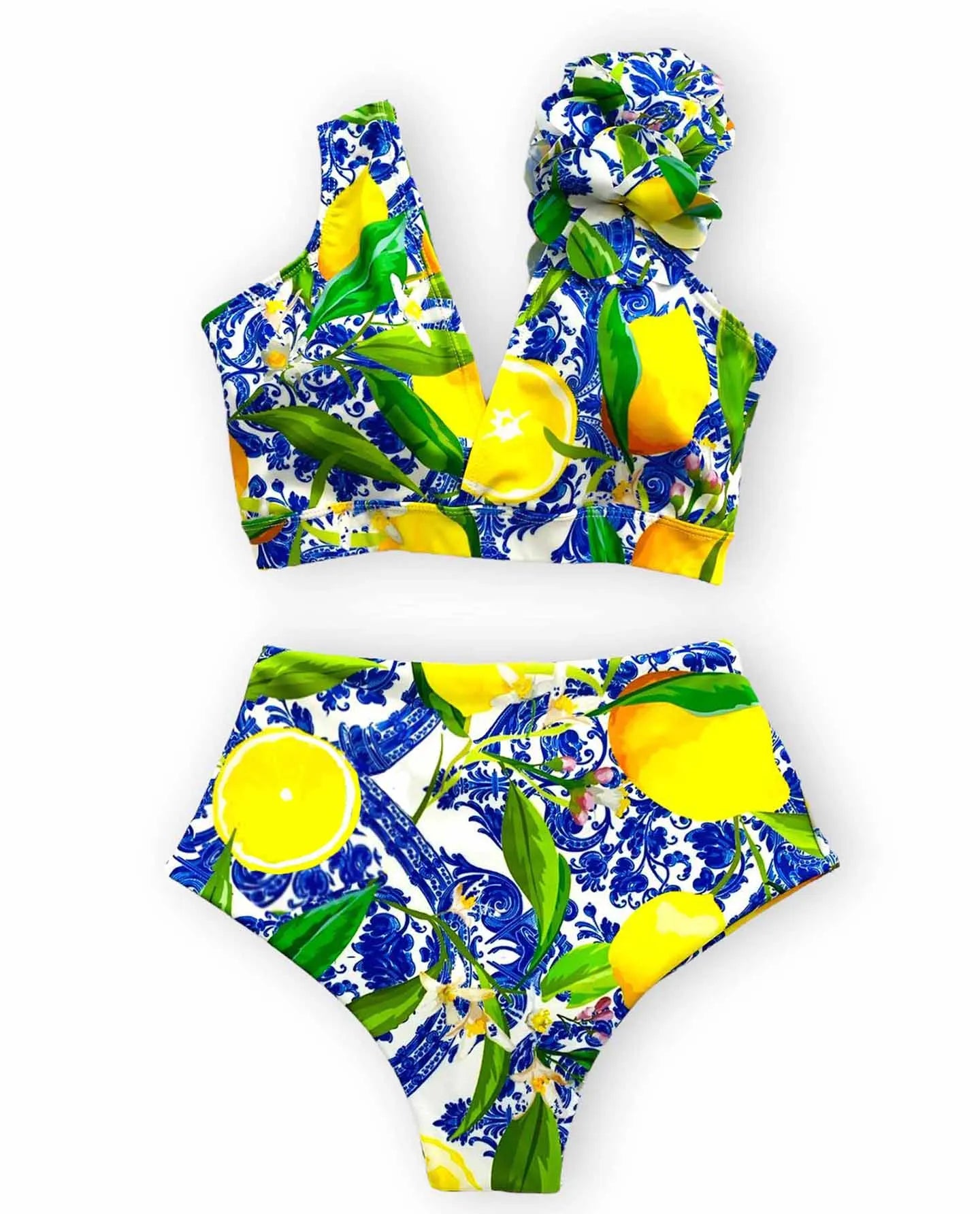 Women's Polyester High Waist Swimwear Printed Pattern Bikini Set