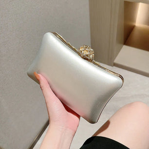 Women's Metallic Hasp Closure Rhinestone Trendy Wedding Clutch