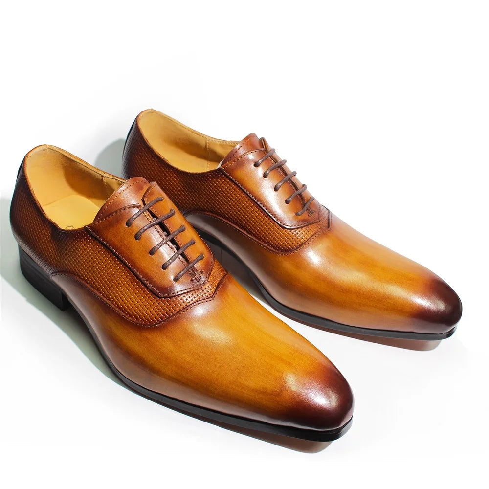 Men's Genuine Leather Pointed Toe Lace-Up Closure Formal Shoes