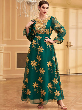 Women's Arabian Polyester Full Sleeves Embroidery Pattern Dress