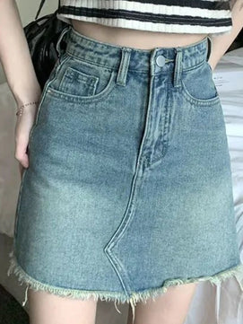 Women's Polyester High Waist Solid Pattern Casual Denim Skirts