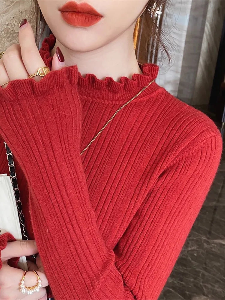 Women's Polyester Turtleneck Full Sleeve Solid Pattern Sweater