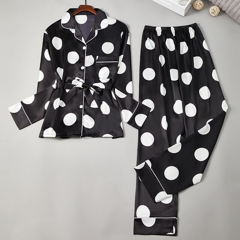 Women's Silk Long Sleeve Polka Dot Pattern Sexy Sleepwear Set