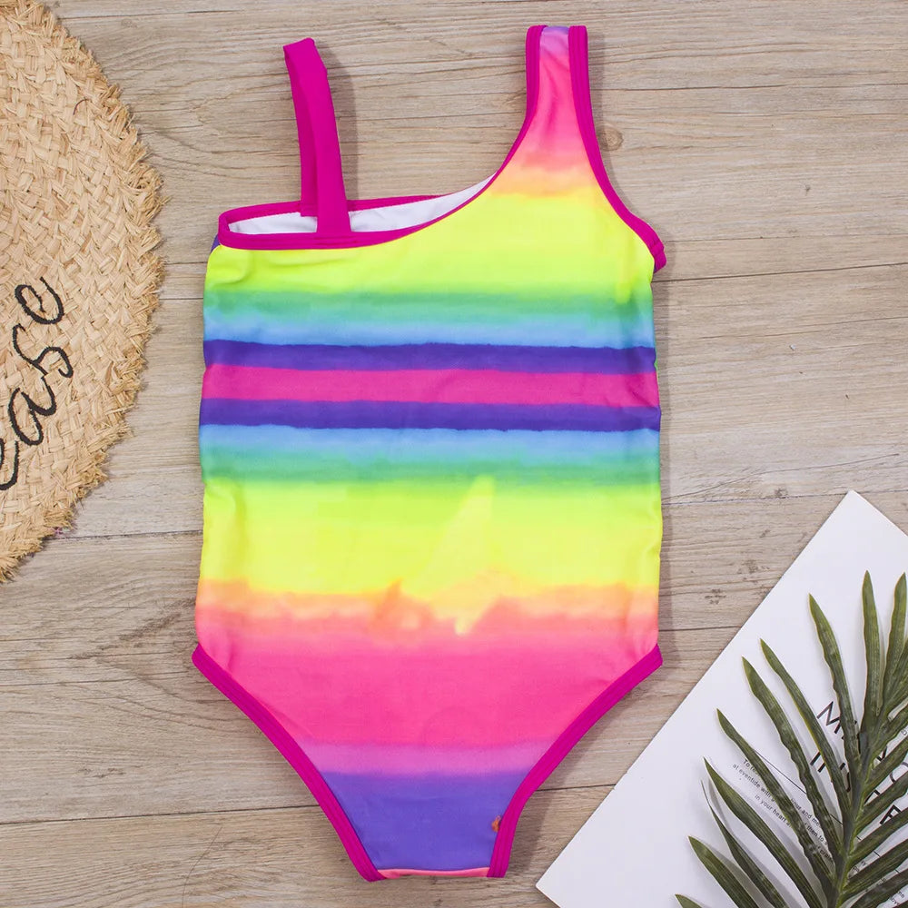 Kid's Polyester Mixed Colors Pattern One-Piece Swimwear Suit