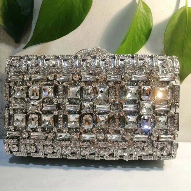 Women's Metallic Hasp Closure Rhinestone Bridal Wedding Clutch