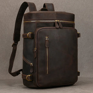 Men's Genuine Leather Zipper Closure Solid Pattern Backpack