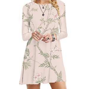 Women's Polyester O-Neck Long Sleeves Mini Casual Vintage Dress