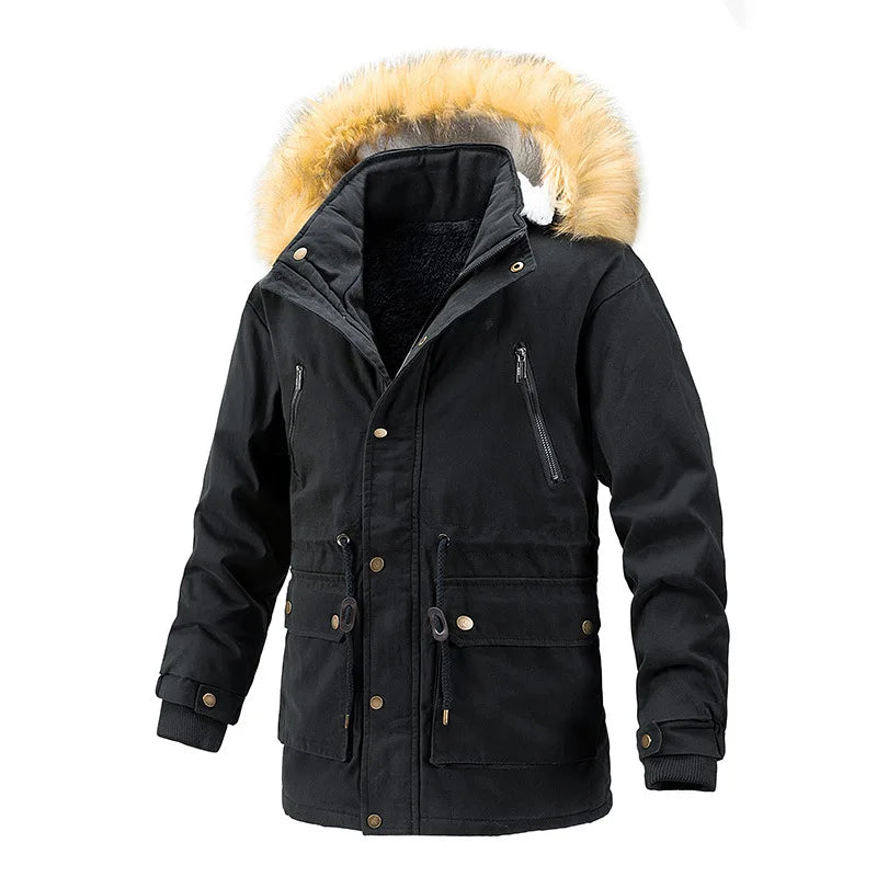 Men's Polyester Full Sleeves Zipper Closure Winter Hooded Jacket