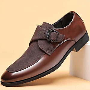 Men's Patent Leather Pointed Toe Buckle Strap Closure Formal Shoes