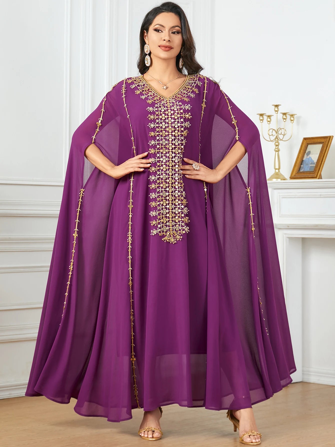 Women's Arabian Polyester Full Sleeves Embroidery Pattern Dress