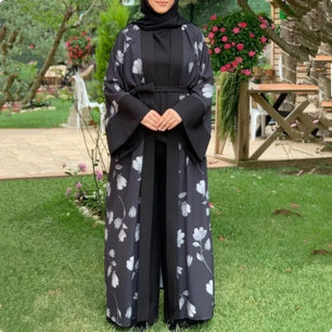 Women's Arabian Polyester Full Sleeve Floral Pattern Casual Abaya