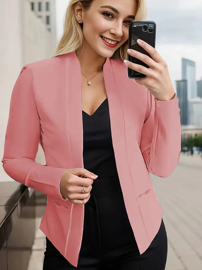 Women's Cotton V-Neck Long Sleeves Solid Pattern Casual Blazers