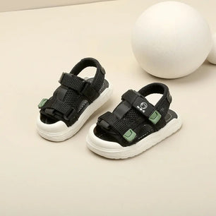 Baby's Round Open Toe Patchwork Pattern Hook Loop Closure Sandals