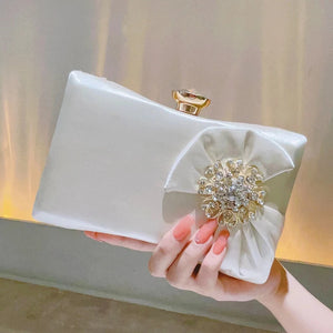 Women's Silk Hasp Closure Rhinestone Classic Wedding Clutch