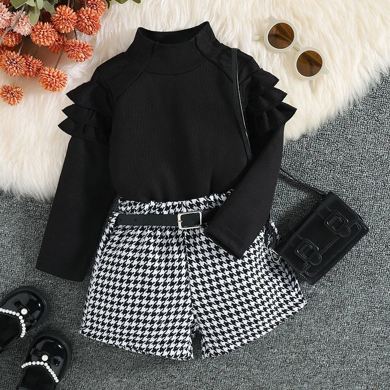 Baby Girl's Polyester Full Sleeve Houndstooth Pattern Party Dress