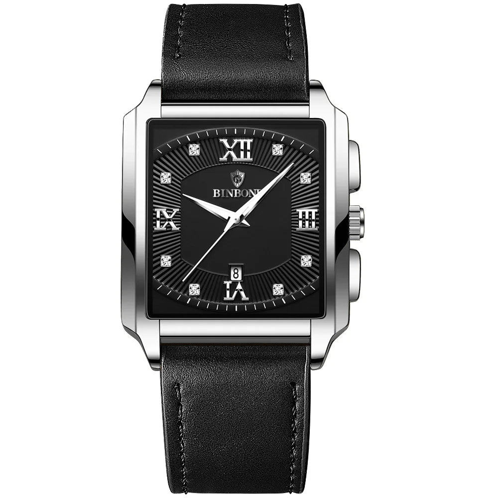 Men's Stainless Steel Folding Clasp Square Shaped Quartz Watches